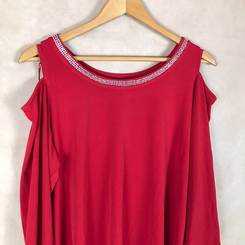 JM COLLECTION Red Cold-Shoulder Studded Knit Top NEW 0X - Picture 11 of 14